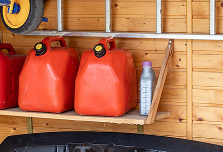 Gas cans stored in garage