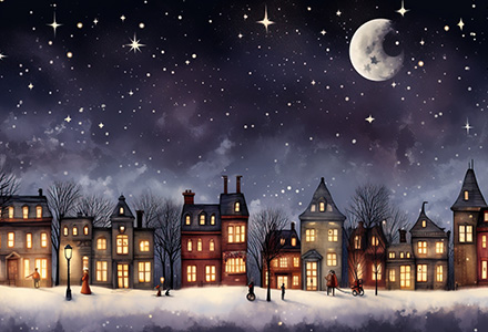 festive winter village illustration