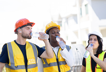 Workers in hot sun drinking cold water