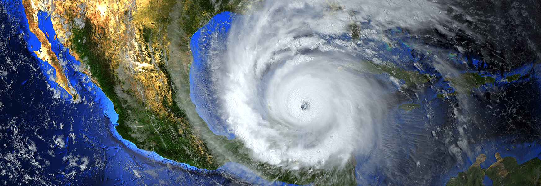 Satellite view of hurricane approaching American continent