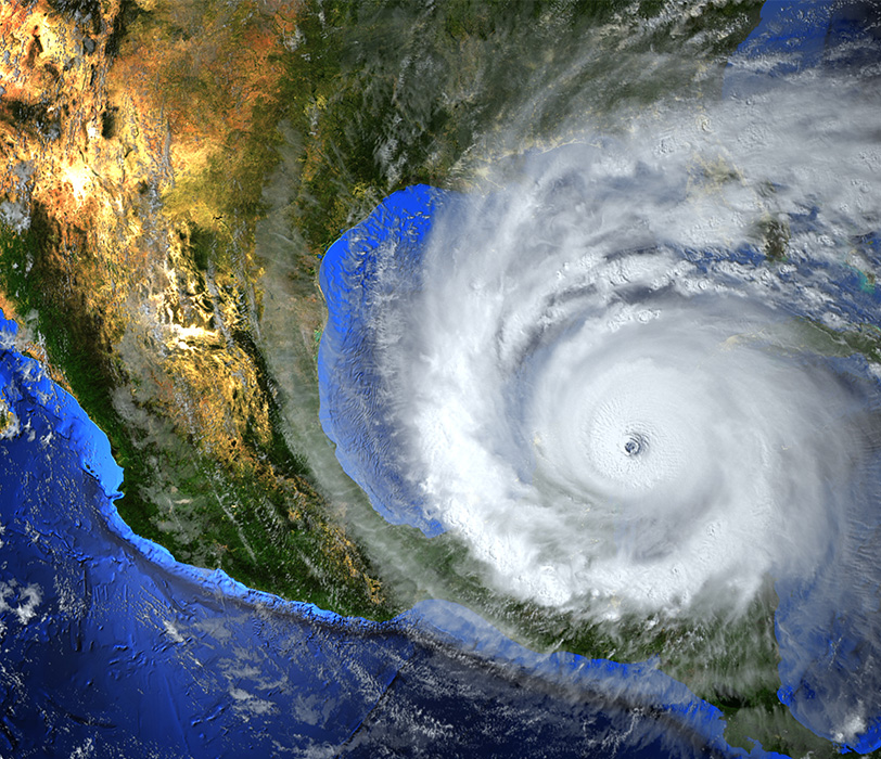 Satellite view of hurricane approaching American continent