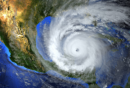 Satellite view of hurricane approaching American continent
